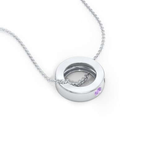 Engravable Gemstone Stacking Ring Charm Necklace - 1 – Sterling Silver with Amethyst