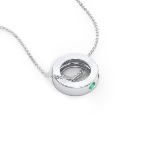 Engravable Gemstone Stacking Ring Charm Necklace - 1 – Sterling Silver with Emerald