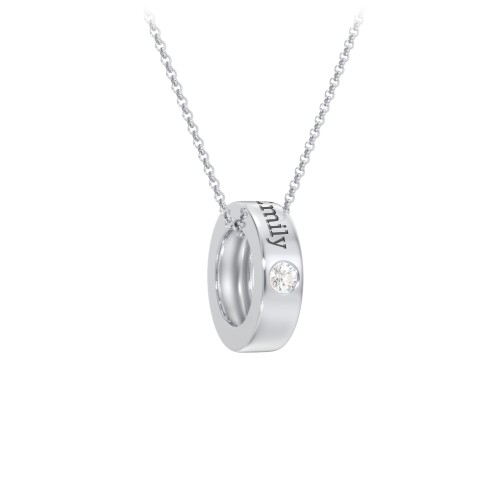 Engravable Gemstone Stacking Ring Charm Necklace - 1 – Sterling Silver with Diamond