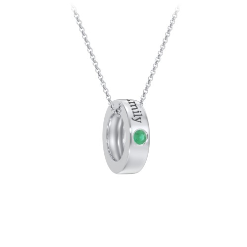 Engravable Gemstone Stacking Ring Charm Necklace - 1 – Sterling Silver with Emerald