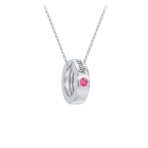 Engravable Gemstone Stacking Ring Charm Necklace - 1 – Sterling Silver with Ruby