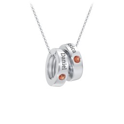 Engravable Gemstone Stacking Ring Charm Necklace - 2 in 925 Sterling Silver with Garnet