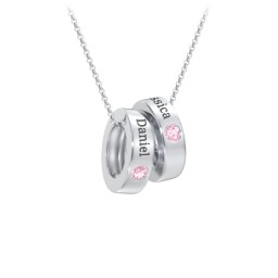 Engravable Gemstone Stacking Ring Charm Necklace - 2 in 925 Sterling Silver with Pink Tourmaline