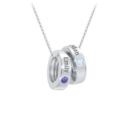 Engravable Gemstone Stacking Ring Charm Necklace - 2 in 925 Sterling Silver with Blue Sapphire and Blue Topaz