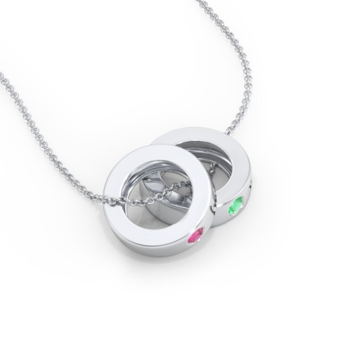 Engravable Gemstone Stacking Ring Charm Necklace - 2 – Sterling Silver with Ruby and Emerald