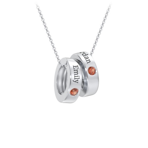 Engravable Gemstone Stacking Ring Charm Necklace - 2 – Sterling Silver with Garnet