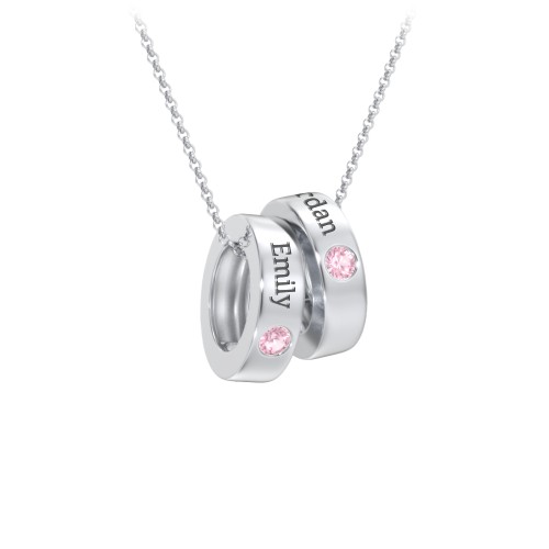 Engravable Gemstone Stacking Ring Charm Necklace - 2 – Sterling Silver with Pink Tourmaline