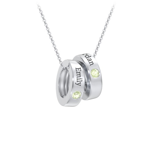 Engravable Gemstone Stacking Ring Charm Necklace - 2 – Sterling Silver with Peridot