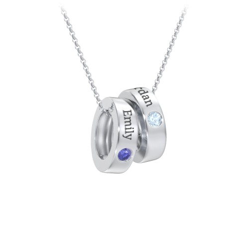 Engravable Gemstone Stacking Ring Charm Necklace - 2 – Sterling Silver with Blue Sapphire and Blue Topaz