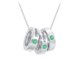 Engravable Gemstone Stacking Ring Charm Necklace - 3 in 925 Sterling Silver with Emerald