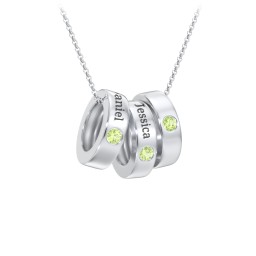 Engravable Gemstone Stacking Ring Charm Necklace - 3 in 925 Sterling Silver with Peridot