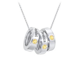 Engravable Gemstone Stacking Ring Charm Necklace - 3 in 925 Sterling Silver with Citrine