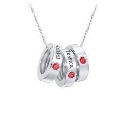 Engravable Gemstone Stacking Ring Charm Necklace - 3 in 925 Sterling Silver with Garnet