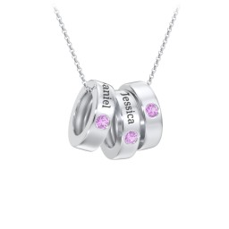 Engravable Gemstone Stacking Ring Charm Necklace - 3 in 925 Sterling Silver with Amethyst