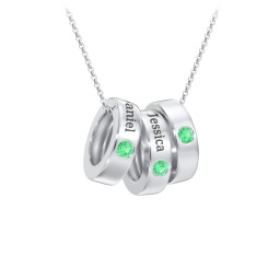 Engravable Gemstone Stacking Ring Charm Necklace - 3 in 925 Sterling Silver with Emerald