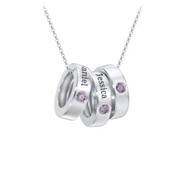 Engravable Gemstone Stacking Ring Charm Necklace - 3 in 925 Sterling Silver with Alexandrite