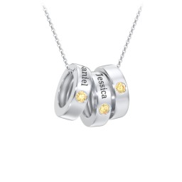 Engravable Gemstone Stacking Ring Charm Necklace - 3 in 925 Sterling Silver with Citrine