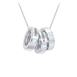 Engravable Gemstone Stacking Ring Charm Necklace - 3 in 925 Sterling Silver with Blue Topaz
