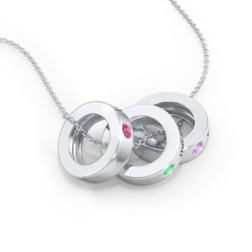 Engravable Gemstone Stacking Ring Charm Necklace - 3 – Sterling Silver with Ruby, Emerald, and Amethyst