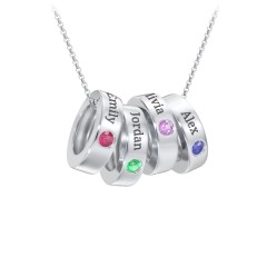 Engravable Gemstone Stacking Ring Charm Necklace - 4 – Sterling Silver with Ruby, Emerald, Amethyst, and Blue Sapphire