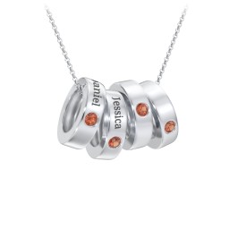 Engravable Gemstone Stacking Ring Charm Necklace - 4 in 925 Sterling Silver with Garnet