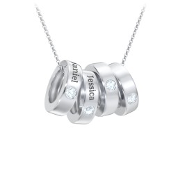 Engravable Gemstone Stacking Ring Charm Necklace - 4 in 925 Sterling Silver with Aquamarine