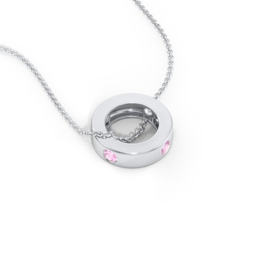 Multi-Gemstone Stacking Ring Charm Necklace - 1 – Sterling Silver with Pink Sapphire