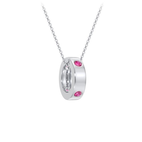 Multi-Gemstone Stacking Ring Charm Necklace - 1 – Sterling Silver with Ruby