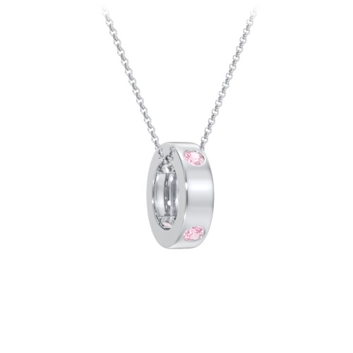 Multi-Gemstone Stacking Ring Charm Necklace - 1 – Sterling Silver with Pink Tourmaline