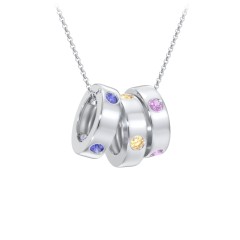Multi-Gemstone Stacking Ring Charm Necklace - 3 – Sterling Silver with Blue Sapphire, Citrine, and Amethyst