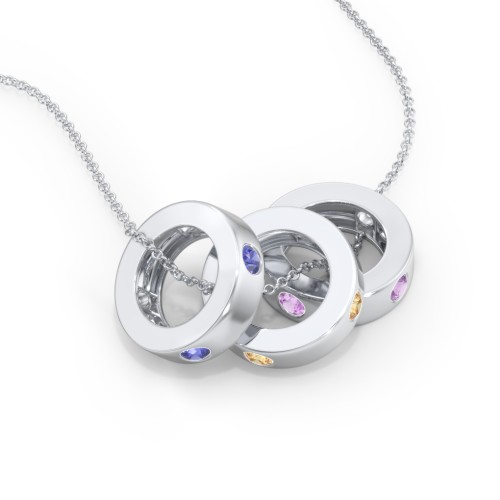 Multi-Gemstone Stacking Ring Charm Necklace - 3 – Sterling Silver with Blue Sapphire, Citrine, and Amethyst