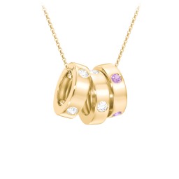 Multi-Gemstone Stacking Ring Charm Necklace - 3 in 10K Solid Yellow Gold with Diamond and Amethyst