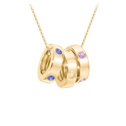 Multi-Gemstone Stacking Ring Charm Necklace - 3 in 10K Solid Yellow Gold with Blue Sapphire, Citrine, and Amethyst