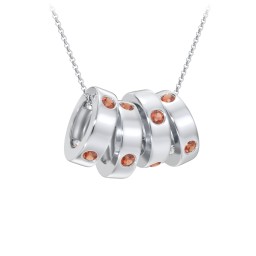 Multi-Gemstone Stacking Ring Charm Necklace - 4 in 925 Sterling Silver with Garnet