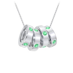 Multi-Gemstone Stacking Ring Charm Necklace - 4 in 925 Sterling Silver with Emerald