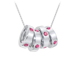 Multi-Gemstone Stacking Ring Charm Necklace - 4 in 925 Sterling Silver with Ruby