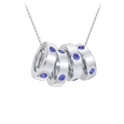 Multi-Gemstone Stacking Ring Charm Necklace - 4 in 925 Sterling Silver with Blue Sapphire