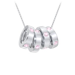 Multi-Gemstone Stacking Ring Charm Necklace - 4 in 925 Sterling Silver with Pink Tourmaline