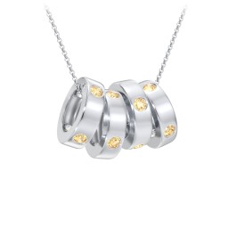 Multi-Gemstone Stacking Ring Charm Necklace - 4 in 925 Sterling Silver with Citrine