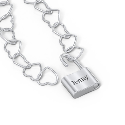 Engravable Lock with Heart Link Chain – Sterling Silver