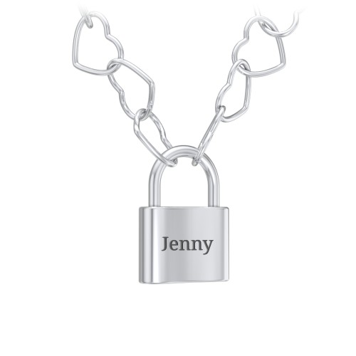 Engravable Lock with Heart Link Chain – Sterling Silver