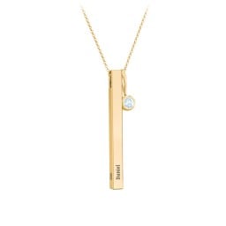 Engravable Vertical 3D Bar Necklace with 1-Stone Charm