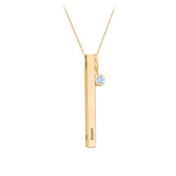 Engravable Vertical 3D Bar Necklace with 1-Stone Charm
