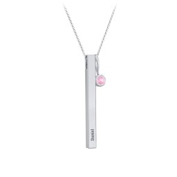 Engravable Vertical 3D Bar Necklace with 1-Stone Charm