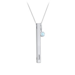 Engravable Vertical 3D Bar Necklace with 1-Stone Charm in 925 Sterling Silver with Blue Topaz
