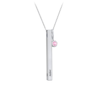 Engravable Vertical 3D Bar Necklace with 1-Stone Charm