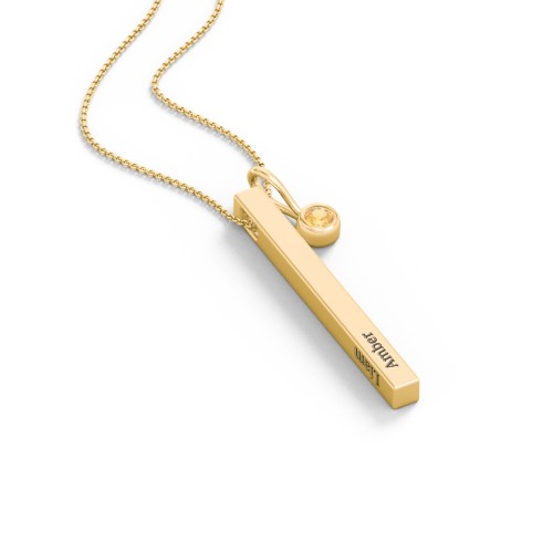 Engravable Vertical 3D Bar Necklace with 1-Stone Charm