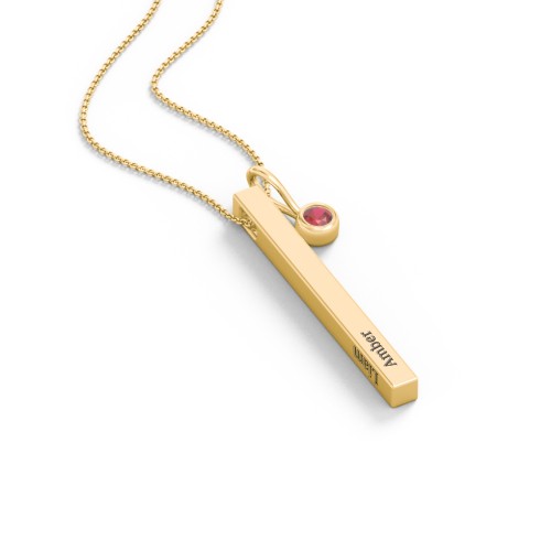Engravable Vertical 3D Bar Necklace with 1-Stone Charm