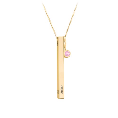 Engravable Vertical 3D Bar Necklace with 1-Stone Charm