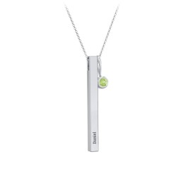 Engravable Vertical 3D Bar Necklace with 1-Stone Charm in 925 Sterling Silver with Peridot